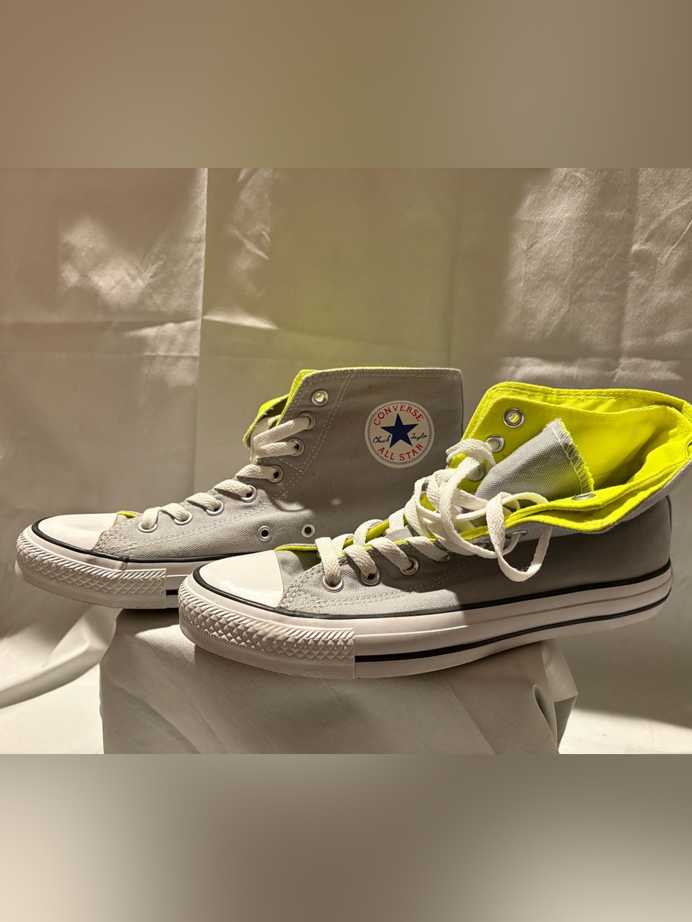 Converse, Hi-Top double tongue, grey neon yellow, US size 8 M/ 10